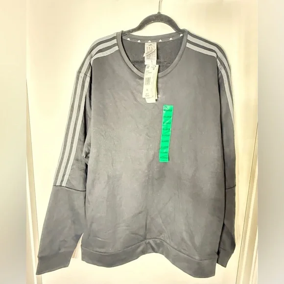 Adidas Black Crewneck Sweatshirt 3-Stripes NWT XL - Picture 2 of 6